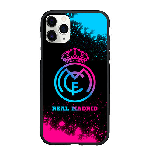 Чехол iPhone 11 Pro матовый Real Madrid - neon gradient / 3D-Черный – фото 1