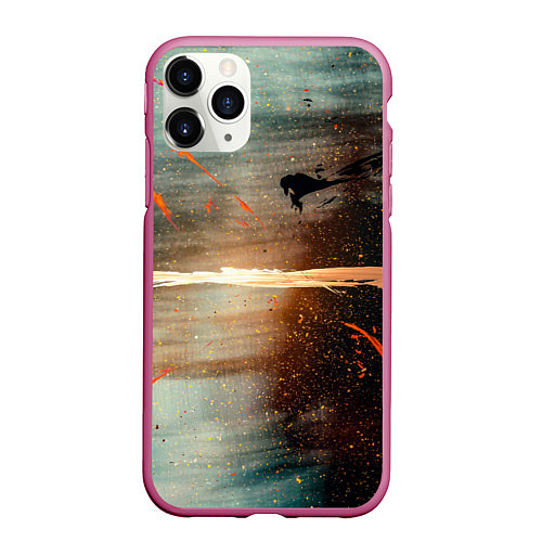 Чехол iPhone 11 Pro матовый Светло-синий абстрактный фон и брызки красок / 3D-Малиновый – фото 1