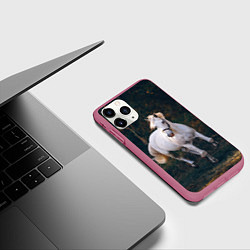 Чехол iPhone 11 Pro матовый Скачущая белая лошадь, цвет: 3D-малиновый — фото 2