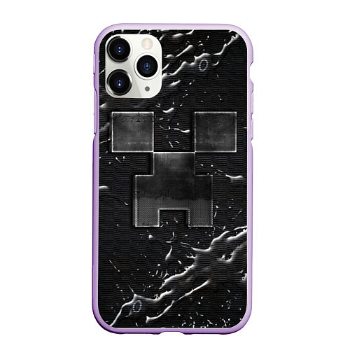 Чехол iPhone 11 Pro матовый Minecraft black / 3D-Сиреневый – фото 1