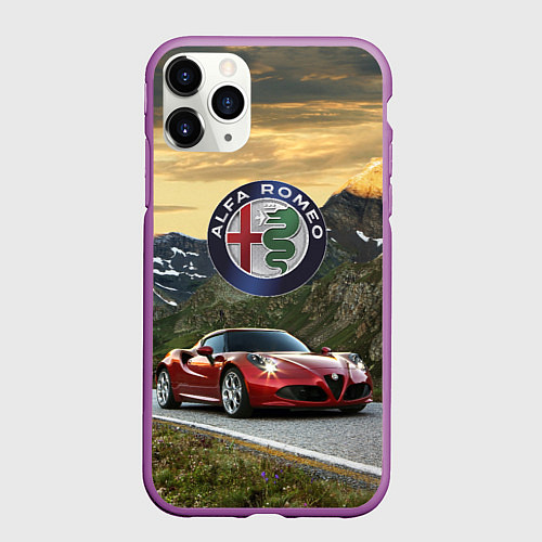 Чехол iPhone 11 Pro матовый Альфа - Ромео на горной дороге / 3D-Фиолетовый – фото 1