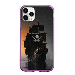 Чехол iPhone 11 Pro матовый Пиратский фрегат, цвет: 3D-фиолетовый