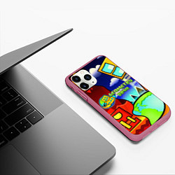 Чехол iPhone 11 Pro матовый Geometry dash world, цвет: 3D-малиновый — фото 2