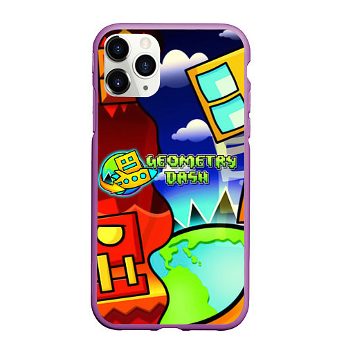 Чехол iPhone 11 Pro матовый Geometry dash world / 3D-Фиолетовый – фото 1