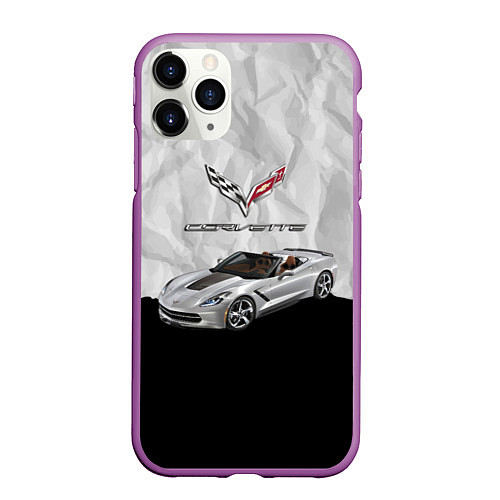 Чехол iPhone 11 Pro матовый Chevrolet Corvette - motorsport / 3D-Фиолетовый – фото 1