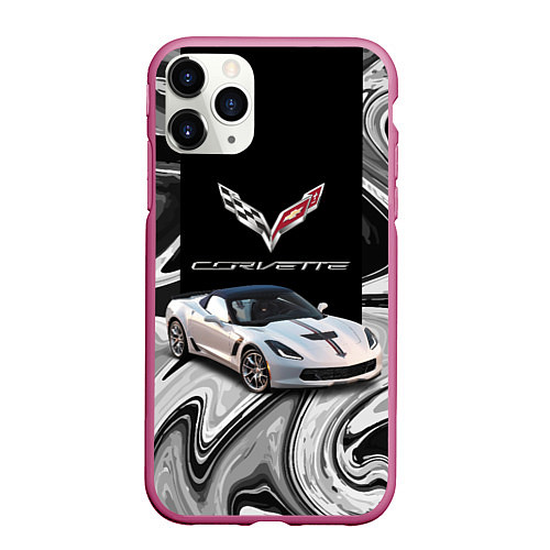 Чехол iPhone 11 Pro матовый Chevrolet Corvette - Motorsport - Racing team / 3D-Малиновый – фото 1