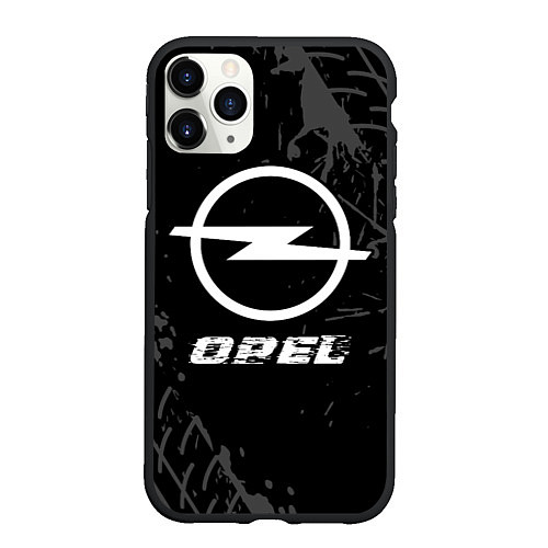 Чехол iPhone 11 Pro матовый Opel speed на темном фоне со следами шин / 3D-Черный – фото 1