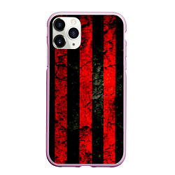 Чехол iPhone 11 Pro матовый Красно-черный фон в полоску
