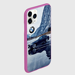 Чехол iPhone 11 Pro матовый БМВ у горного озера, цвет: 3D-фиолетовый — фото 2