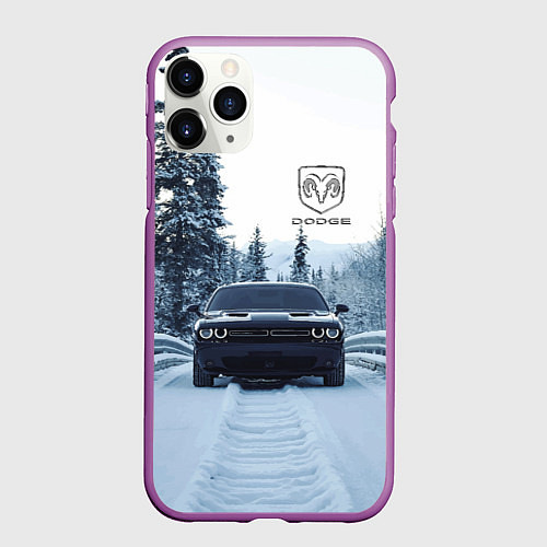 Чехол iPhone 11 Pro матовый Dodge in winter forest / 3D-Фиолетовый – фото 1