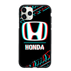 Чехол iPhone 11 Pro матовый Значок Honda в стиле glitch на темном фоне, цвет: 3D-черный