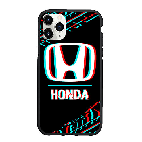 Чехол iPhone 11 Pro матовый Значок Honda в стиле glitch на темном фоне / 3D-Черный – фото 1