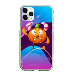 Чехол iPhone 11 Pro матовый Тыква с мандаринкой, цвет: 3D-салатовый