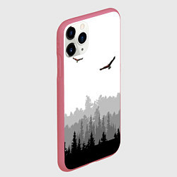 Чехол iPhone 11 Pro матовый Птицы над лесом, цвет: 3D-малиновый — фото 2