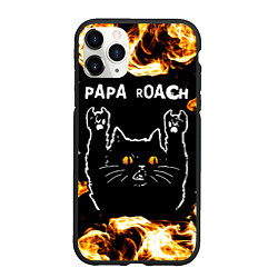 Чехол iPhone 11 Pro матовый Papa Roach рок кот и огонь, цвет: 3D-черный