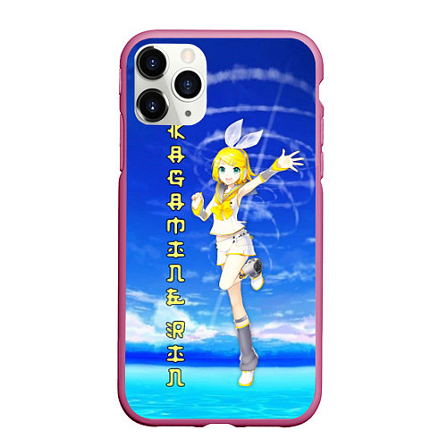 Чехол iPhone 11 Pro матовый Кагамине Рин - Kagamine Rin вокалоид / 3D-Малиновый – фото 1