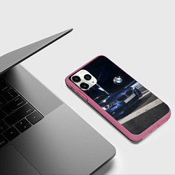 Чехол iPhone 11 Pro матовый BMW на ночной трассе, цвет: 3D-малиновый — фото 2