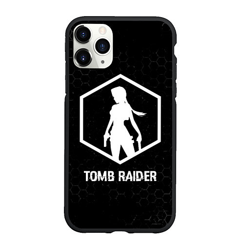 Чехол iPhone 11 Pro матовый Tomb Raider glitch на темном фоне / 3D-Черный – фото 1