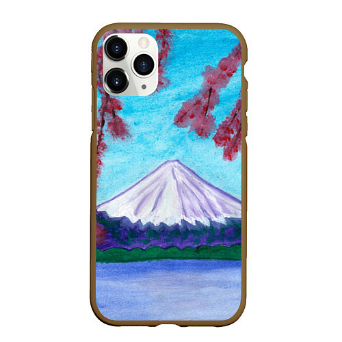 Чехол iPhone 11 Pro матовый Цветение сакуры Фудзияма / 3D-Коричневый – фото 1