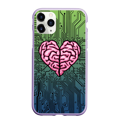 Чехол iPhone 11 Pro матовый Heart brain chip / 3D-Светло-сиреневый – фото 1