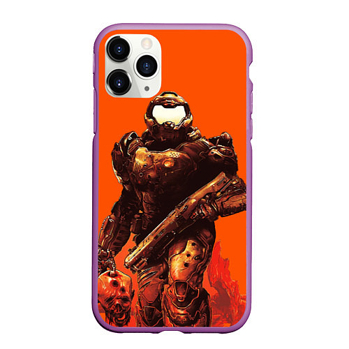 Чехол iPhone 11 Pro матовый Думгай с головой - Doom / 3D-Фиолетовый – фото 1