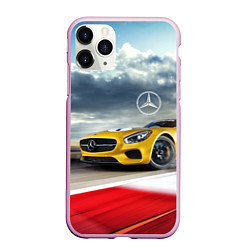 Чехол iPhone 11 Pro матовый Mercedes AMG V8 Biturbo на трассе, цвет: 3D-розовый