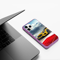 Чехол iPhone 11 Pro матовый Mercedes AMG V8 Biturbo на трассе, цвет: 3D-фиолетовый — фото 2