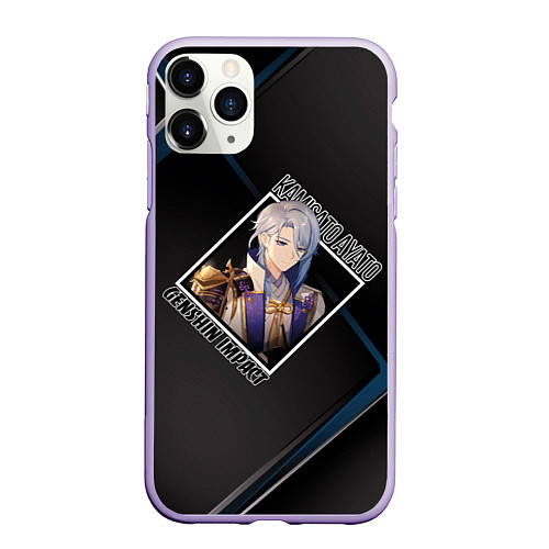 Чехол iPhone 11 Pro матовый Аято Камисато в ромбе / 3D-Светло-сиреневый – фото 1