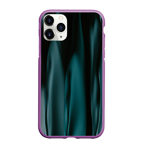 Чехол iPhone 11 Pro матовый Абстрактные волны в темноте / 3D-Фиолетовый – фото 1