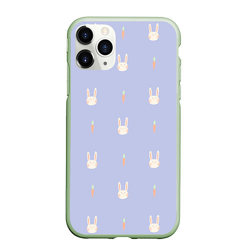 Чехол iPhone 11 Pro матовый Кролики с морковкой / 3D-Салатовый – фото 1