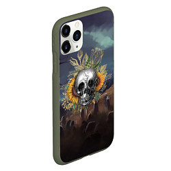 Чехол iPhone 11 Pro матовый Череп нп фоне кладбища, цвет: 3D-темно-зеленый — фото 2