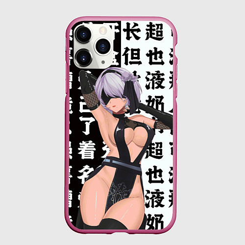 Чехол iPhone 11 Pro матовый 2b в шикарном платье - Nier automata / 3D-Малиновый – фото 1