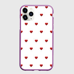 Чехол iPhone 11 Pro матовый Белая поляна с красными сердечками, цвет: 3D-фиолетовый