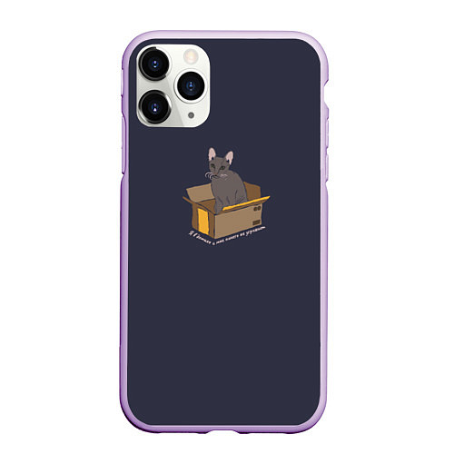 Чехол iPhone 11 Pro матовый Кошка в коробке / 3D-Сиреневый – фото 1