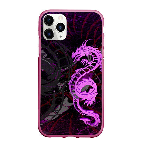 Чехол iPhone 11 Pro матовый Неоновый дракон purple dragon / 3D-Малиновый – фото 1