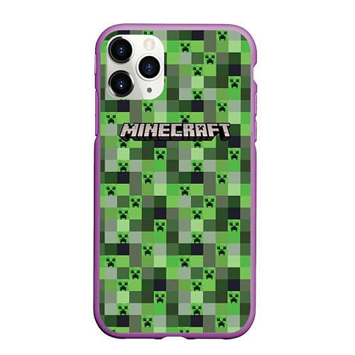 Чехол iPhone 11 Pro матовый Minecraft - пиксельные лица / 3D-Фиолетовый – фото 1