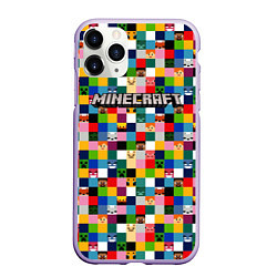 Чехол iPhone 11 Pro матовый Minecraft - пиксельные персонажи, цвет: 3D-светло-сиреневый