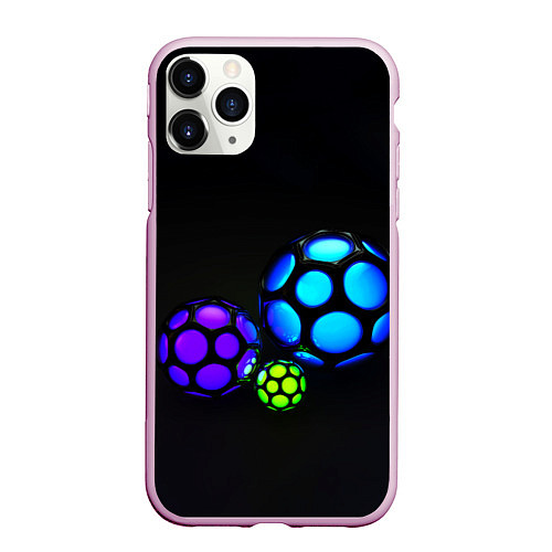 Чехол iPhone 11 Pro матовый Объёмные неоновые шары / 3D-Розовый – фото 1