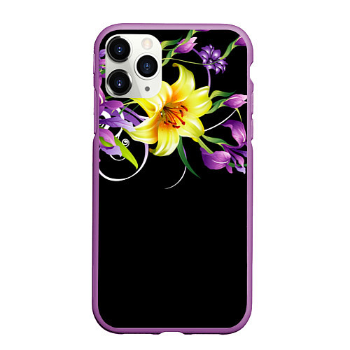 Чехол iPhone 11 Pro матовый Лилии / 3D-Фиолетовый – фото 1