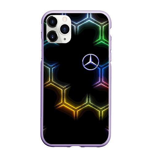 Чехол iPhone 11 Pro матовый Mercedes - neon pattern / 3D-Светло-сиреневый – фото 1