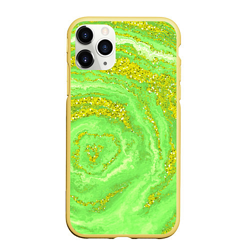 Чехол iPhone 11 Pro матовый Салатовая золотистая абстракция / 3D-Желтый – фото 1