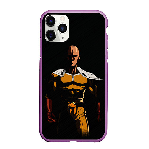 Чехол iPhone 11 Pro матовый One Punch-Man - человек-кулак / 3D-Фиолетовый – фото 1