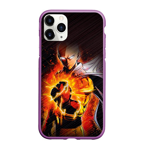 Чехол iPhone 11 Pro матовый One Punch-Man-красный кулак / 3D-Фиолетовый – фото 1