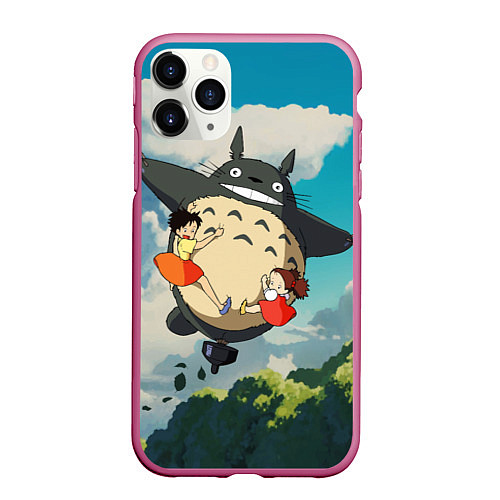 Чехол iPhone 11 Pro матовый Flight Totoro / 3D-Малиновый – фото 1