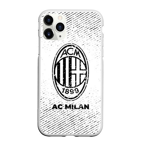 Чехол iPhone 11 Pro матовый AC Milan с потертостями на светлом фоне / 3D-Белый – фото 1