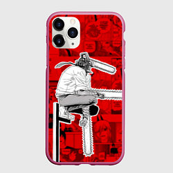 Чехол iPhone 11 Pro матовый Человек- бензопила : Кадры манги, цвет: 3D-малиновый