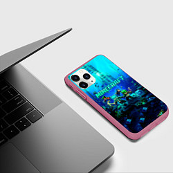 Чехол iPhone 11 Pro матовый Minecraft water, цвет: 3D-малиновый — фото 2