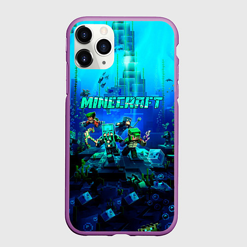 Чехол iPhone 11 Pro матовый Minecraft water / 3D-Фиолетовый – фото 1
