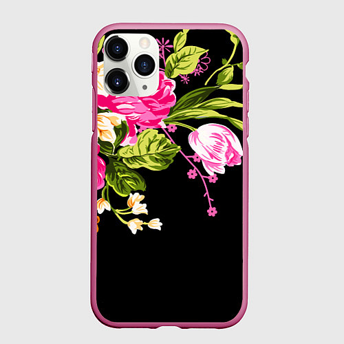 Чехол iPhone 11 Pro матовый Букет цветов / 3D-Малиновый – фото 1