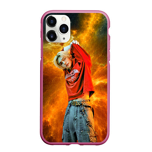 Чехол iPhone 11 Pro матовый Hyunjin Stray Kids space / 3D-Малиновый – фото 1